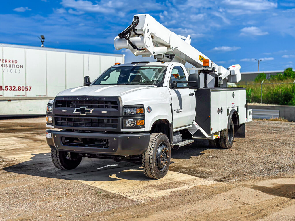 Master Tech Truck & Equipment built White Chevy Bucket truck.