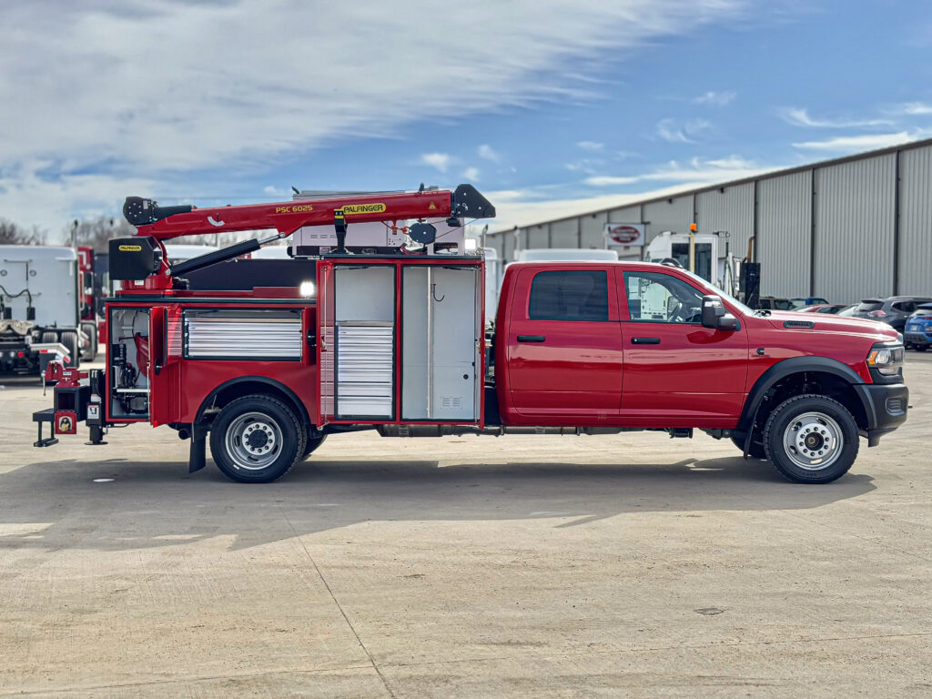 Mastertech built Palfinger Service truck has more than enough tool and parts storage for your needs.